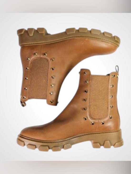 Michael Kors | MK Brown Leather Studded Ridley Chelsea Boot Lug Sole NWOB 6.5 - Picture 2 of 11